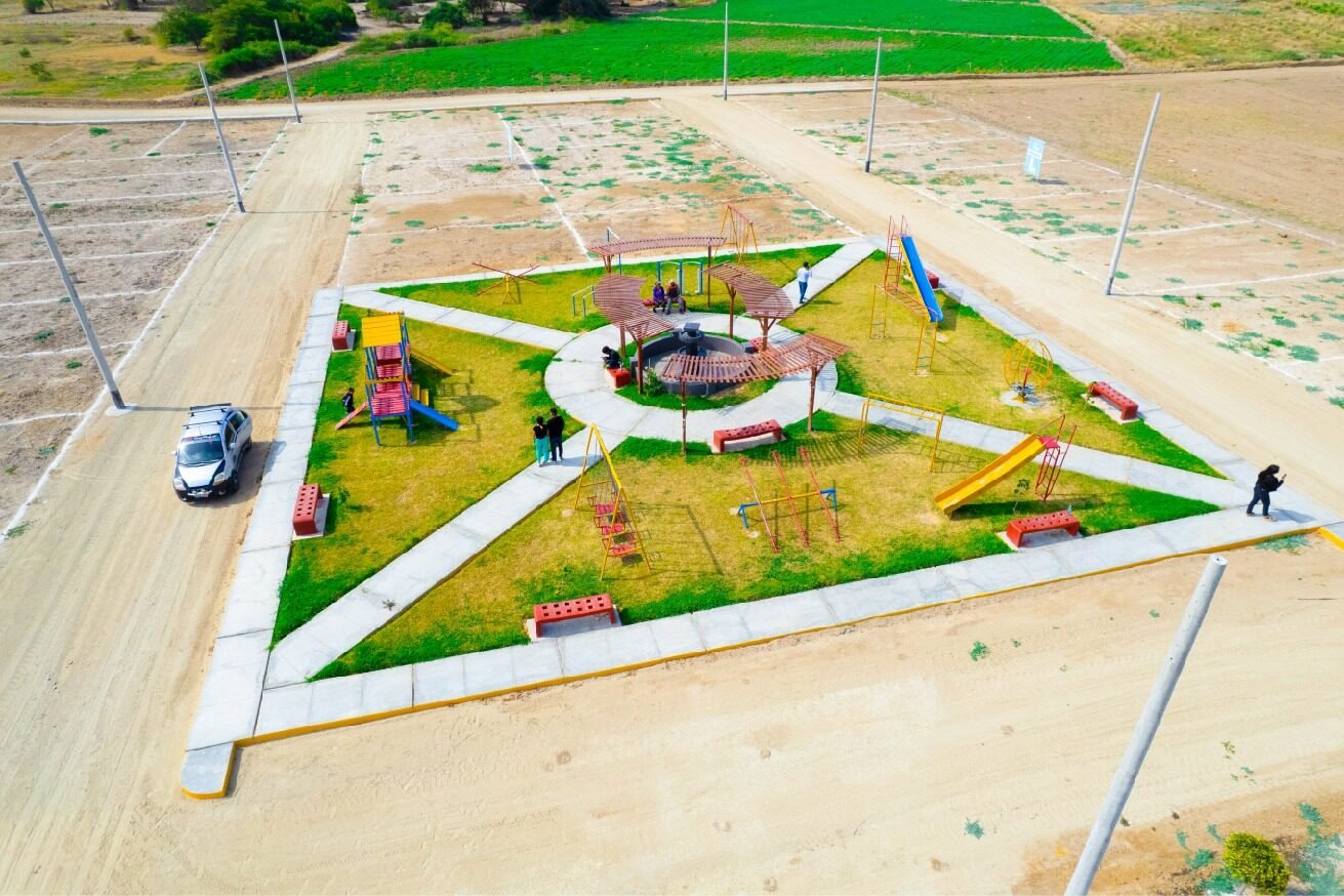 Vista aérea del proyecto y áreas verdes